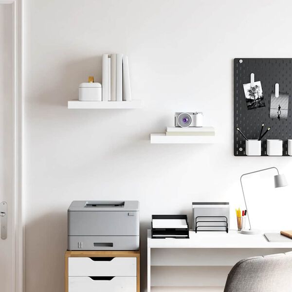 vidaXL Pakabinamos sieninės lentynos, 2vnt., baltos, 40x23x3,8cm, MDF