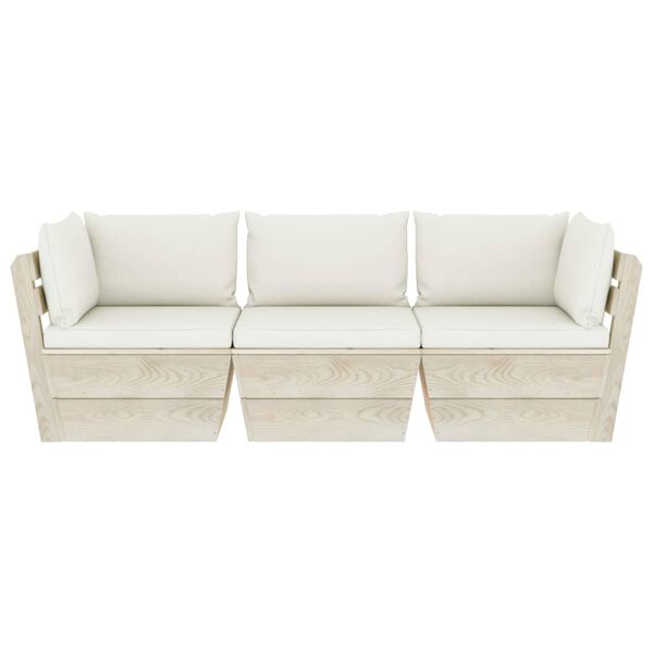 vidaXL Trivietė sodo sofa i&scaron; palečių su pagalvėlėmis, eglės mediena