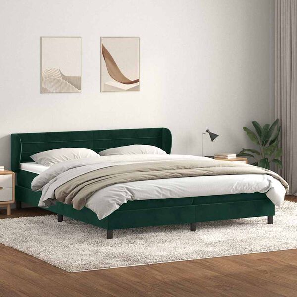 vidaXL Box Spring Lova su čiužiniais Tamsiai žalia 180x210 cm Velvet