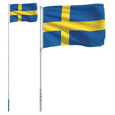 vidaXL Švedijos vėliava su stiebu, aliuminis, 5,55m