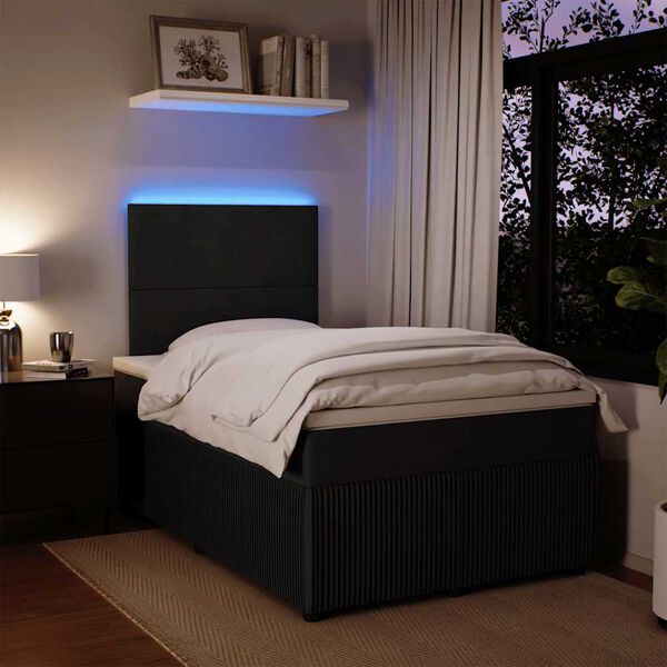 vidaXL Lova su spyruoklėmis ir čiužiniu, juoda, 120x200cm, aksomas