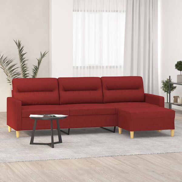 vidaXL Trivietė sofa su pakoja, raudonojo vyno spalvos, 210cm, audinys