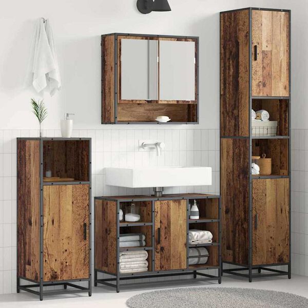 vidaXL Vonios baldų rinkinys 3 pcs Senovinis medis Apdirbta mediena