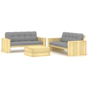 vidaXL Sodo komplektas su pagalvėlėmis, 3 dalių, impregnuota pu&scaron;is