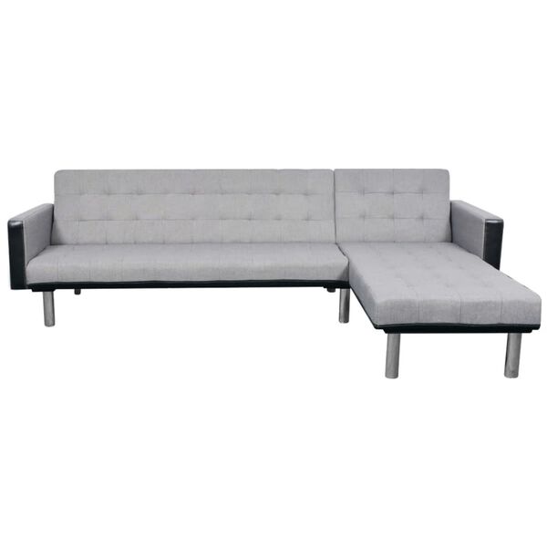 vidaXL L formos sofa-lova, audinys, juoda ir pilka