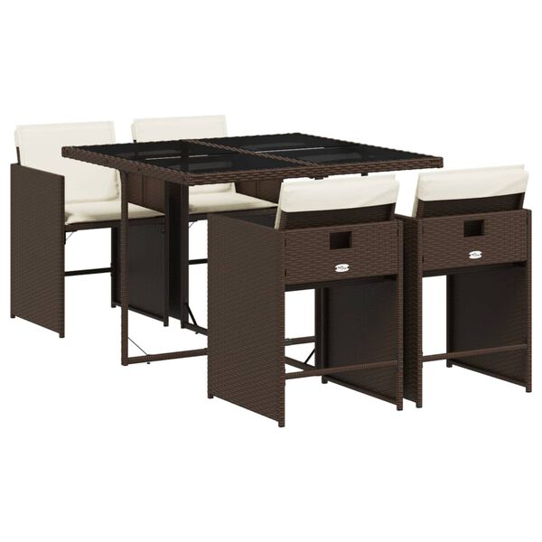 vidaXL Sodo komplektas su pagalvėlėmis, 5 dalių, rudas, poliratanas