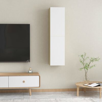 vidaXL TV spintelės, 2vnt., baltos ir ąžuolo, 30,5x30x60cm, mediena