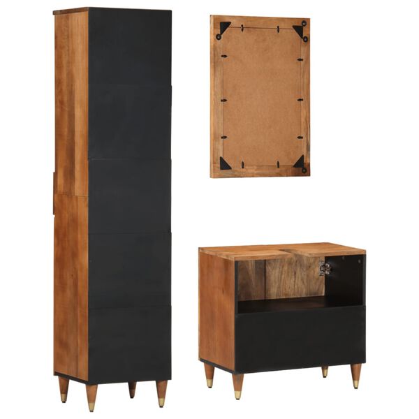 vidaXL Vonios kambario baldų komplektas, 3 dalių, mango masyvas