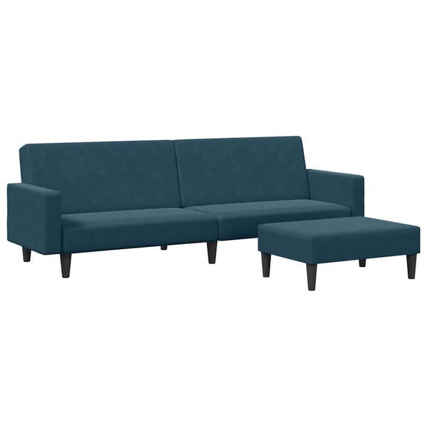 vidaXL Dvivietė sofa-lova su pakoja, mėlynos spalvos, aksomas