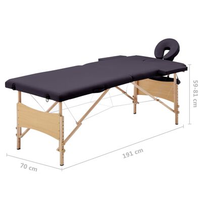 vidaXL Sulankstomas masažo stalas, violetinės spalvos, mediena, 2 zonų
