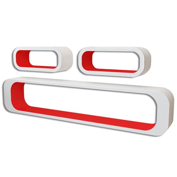 vidaXL Sieninės lentynos, 6vnt., raudonos ir baltos sp., kubo formos