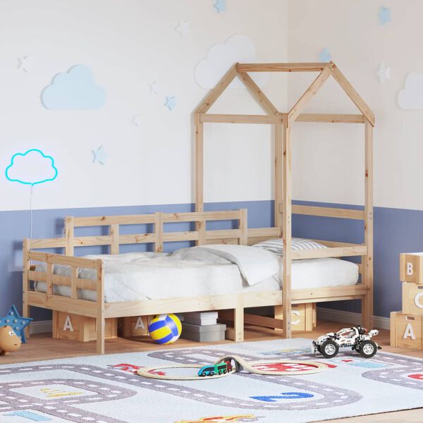 vidaXL Lova su stogeliu, 90x200cm, pušies medienos masyvas