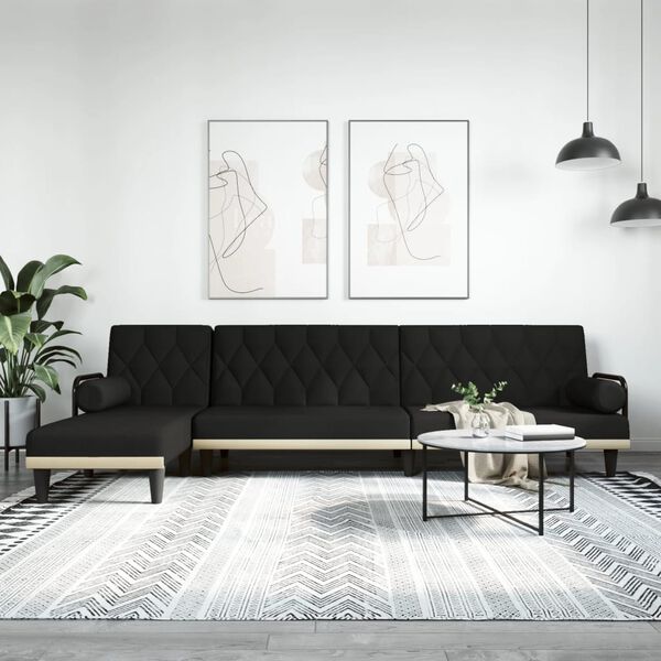 vidaXL L formos sofa-lova, juodos spalvos, 260x140x70cm, audinys