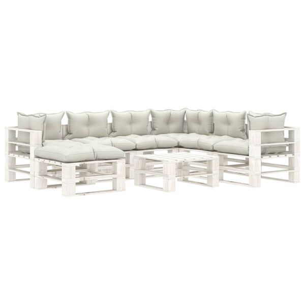 vidaXL Poilsio komplektas i&scaron; palečių su pagalvėlėmis, 8 dalių, mediena