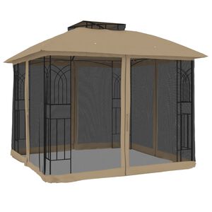 vidaXL Pavėsinė su stogu ir sienomis, taupe, 2,94x2,94m, plienas