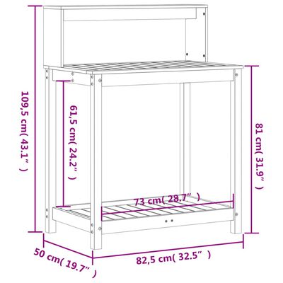 vidaXL Sodinimo stalas su lentynomis, 82,5x50x109,5cm, douglas eglė