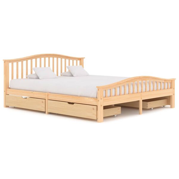 vidaXL Lovos rėmas su 4 stalčiais, 180x200cm, pušies medienos masyvas