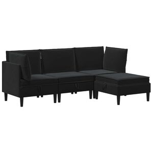 vidaXL Svetainės baldų komplektas 4 vnt. Juoda Aksomas