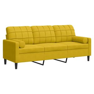 vidaXL Trivietė sofa su pagalvėlėmis, geltonos spalvos, 180cm, aksomas