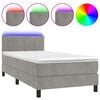 vidaXL Lova su spyruokliniu/čiužiniu/LED, &scaron;viesiai pilka, 90x190 cm, aksomas