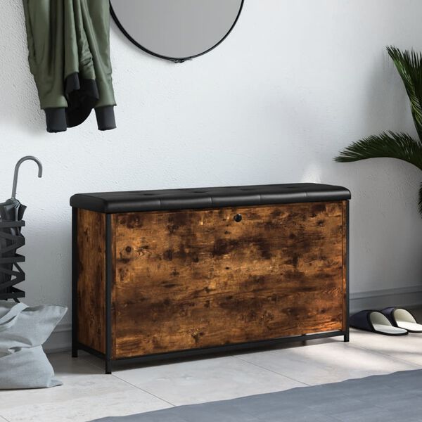 vidaXL Batų suoliukas su atverčiamu stalčiumi, dūminis, 102x32x56cm