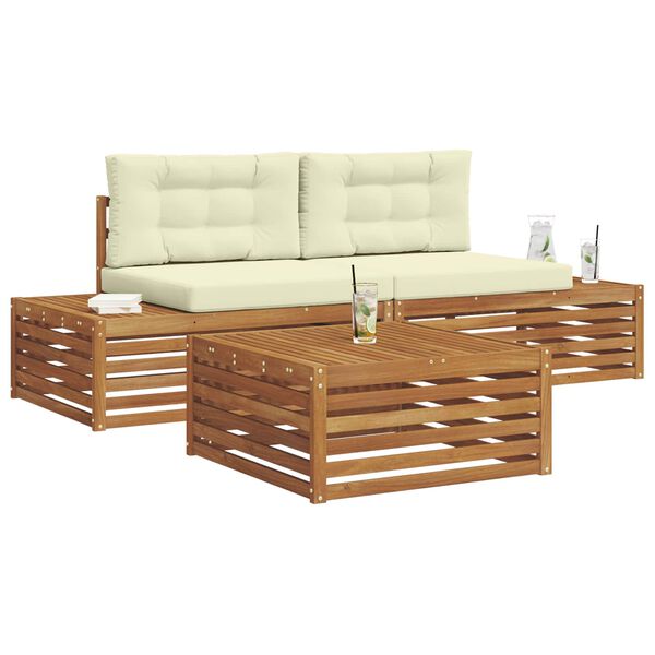 vidaXL Lauko sofos komplektas 3 Vienetas Natūralus ir grietinėlė
