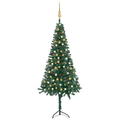 vidaXL Kampinė Kalėdų eglutė su LED/žaisliukais, žalia, 240cm, PVC