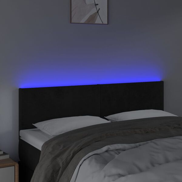 vidaXL Galvūgalis su LED, juodos spalvos, 144x5x78/88cm, aksomas