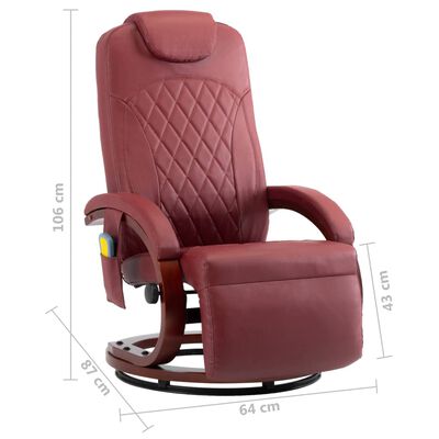 vidaXL Atlošiamas masažinis TV krėslas, raudonojo vyno, dirbtinė oda