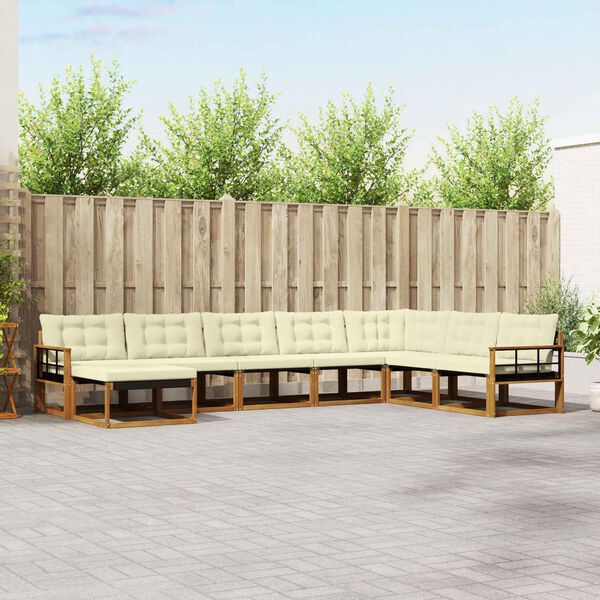 vidaXL Lauko sofos komplektas su pagalve 8 pcs Natūralus ir grietinėlė