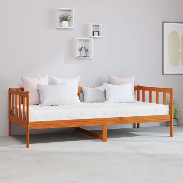 vidaXL Dienos lova su čiužiniu Va&scaron;kas rudas ir baltas 90 x 200 cm