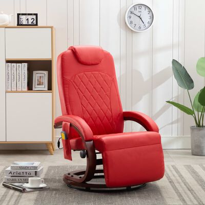 vidaXL Atlošiamas masažinis TV krėslas, raudonos spalvos, dirbtinė oda