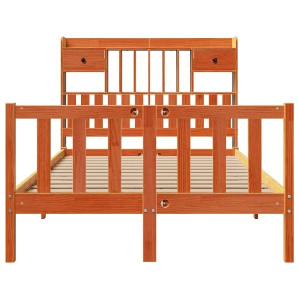 vidaXL Lova su knygų spinta be čiužinio, ruda, 135x190cm, pu&scaron;is