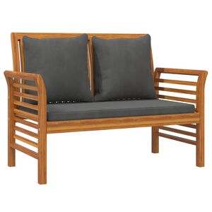 vidaXL Sofa-suoliukas su tamsiai pilkomis pagalvėlėmis, akacija