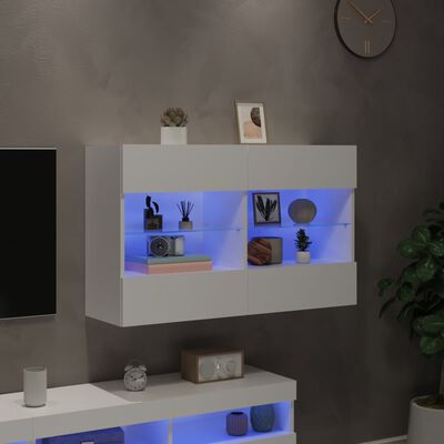 vidaXL Sieninė TV spintelė su LED lemputėmis, balta, 98,5x30x60,5cm