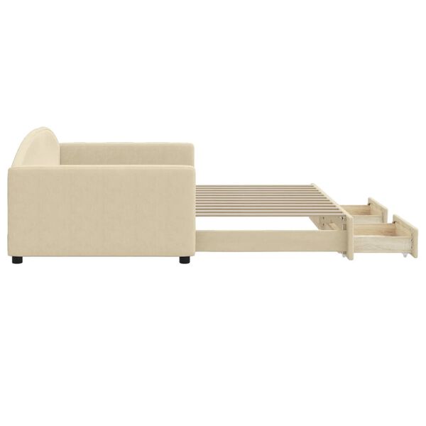 vidaXL Ištraukiama lova su stalčiais, kreminė, 100x200cm, audinys