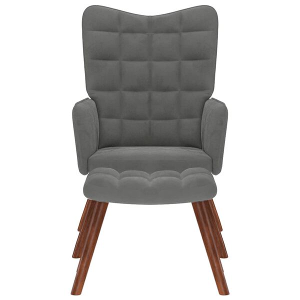 vidaXL Poilsio krėslas su taburetėle, tamsiai pilkas, aksomas