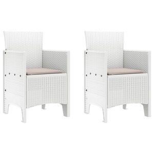 vidaXL Sodo Kėdė su pagalve 2 pcs Balta 53 x 49 x 85 cm Polipropilenas