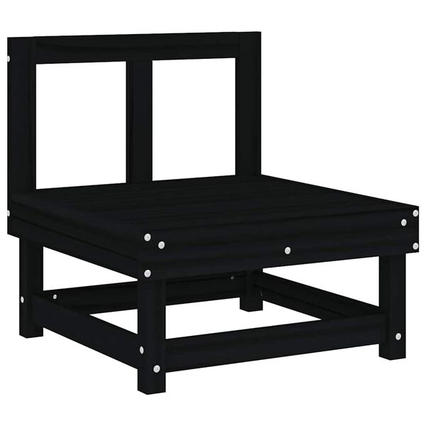 vidaXL Vidurinė sofos dalis su pagalvėlėmis, juoda, pušies masyvas