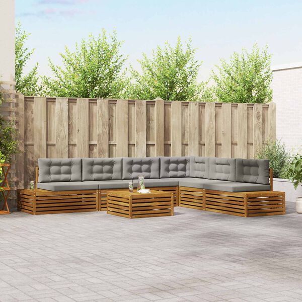 vidaXL Lauko sofos komplektas 7 Vienetas Natūrali ir &scaron;viesiai pilka