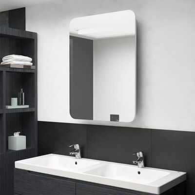 vidaXL Veidrodinė vonios spintelė su LED, balta ir ąžuolo, 60x11x80cm