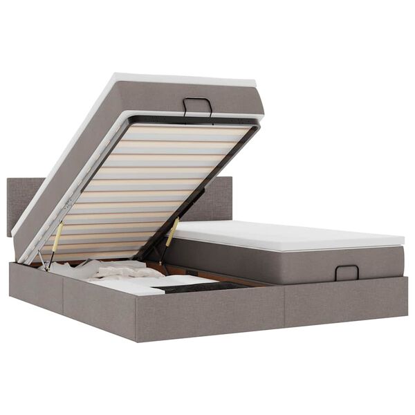 vidaXL Osmanų lovos rėmas su čiužiniais, taupe, 200x200cm, audinys