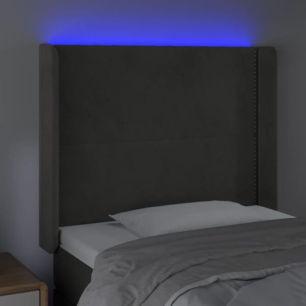 vidaXL Galvūgalis su LED, tamsiai pilkas, 103x16x118/128cm, aksomas
