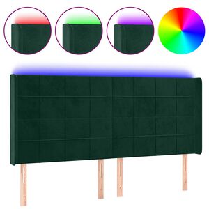 vidaXL Galvūgalis su LED, tamsiai žalias, 163x16x118/128cm, aksomas