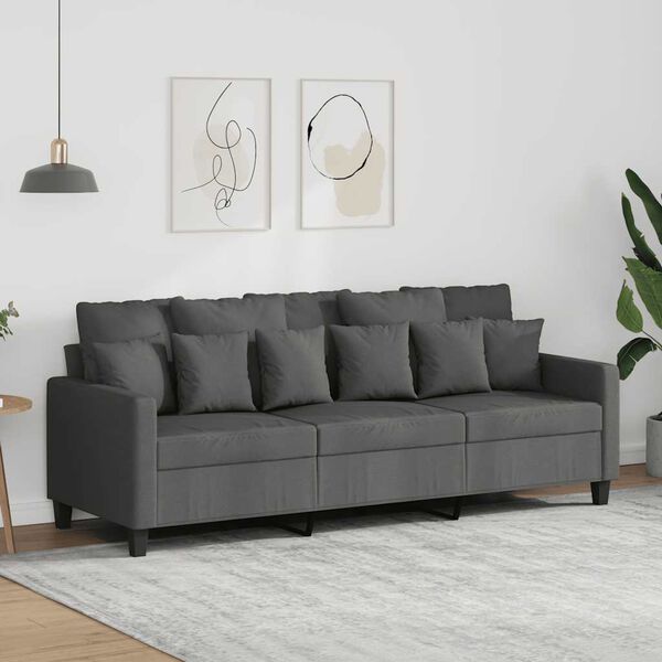 vidaXL Trivietė sofa, tamsiai pilkos spalvos, 180cm, audinys