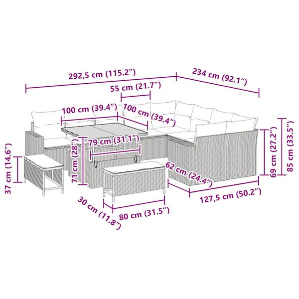 vidaXL Sodo Sofų Rinkinys su pagalve 13 pcs Juoda poliratanas