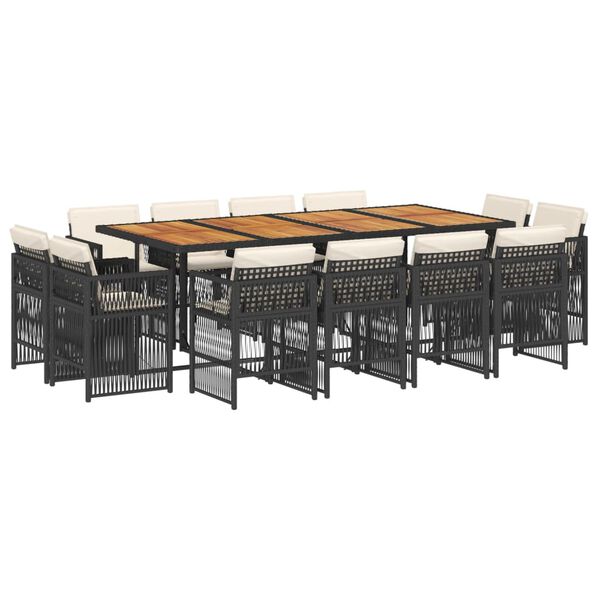 vidaXL Sodo komplektas su pagalvėlėmis, 13 dalių, juodas, poliratanas