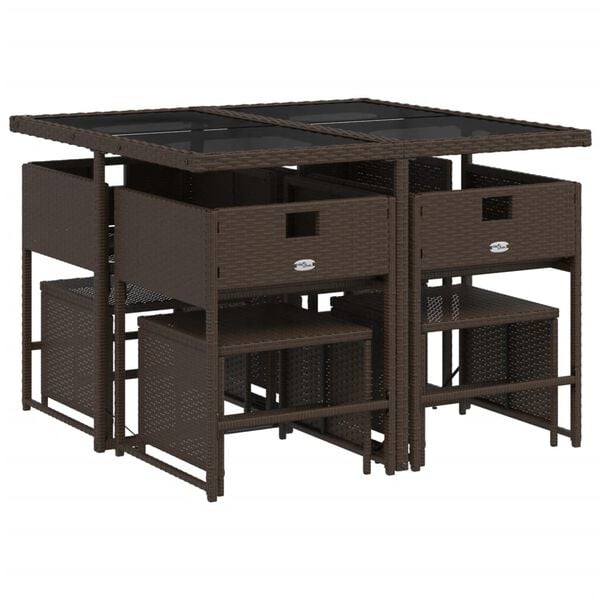 vidaXL Sodo komplektas su pagalvėlėmis, 9 dalių, rudas, poliratanas