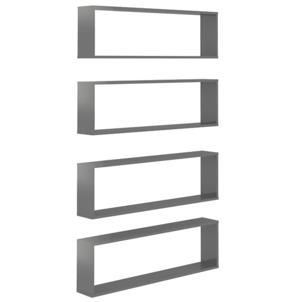 vidaXL Sieninės lentynos, 4vnt., pilkos, 100x15x30cm, MDP, kubo formos