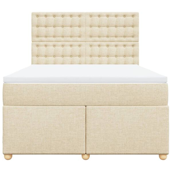 vidaXL Lova su spyruoklėmis ir čiužiniu, kreminė, 160x200 cm, audinys